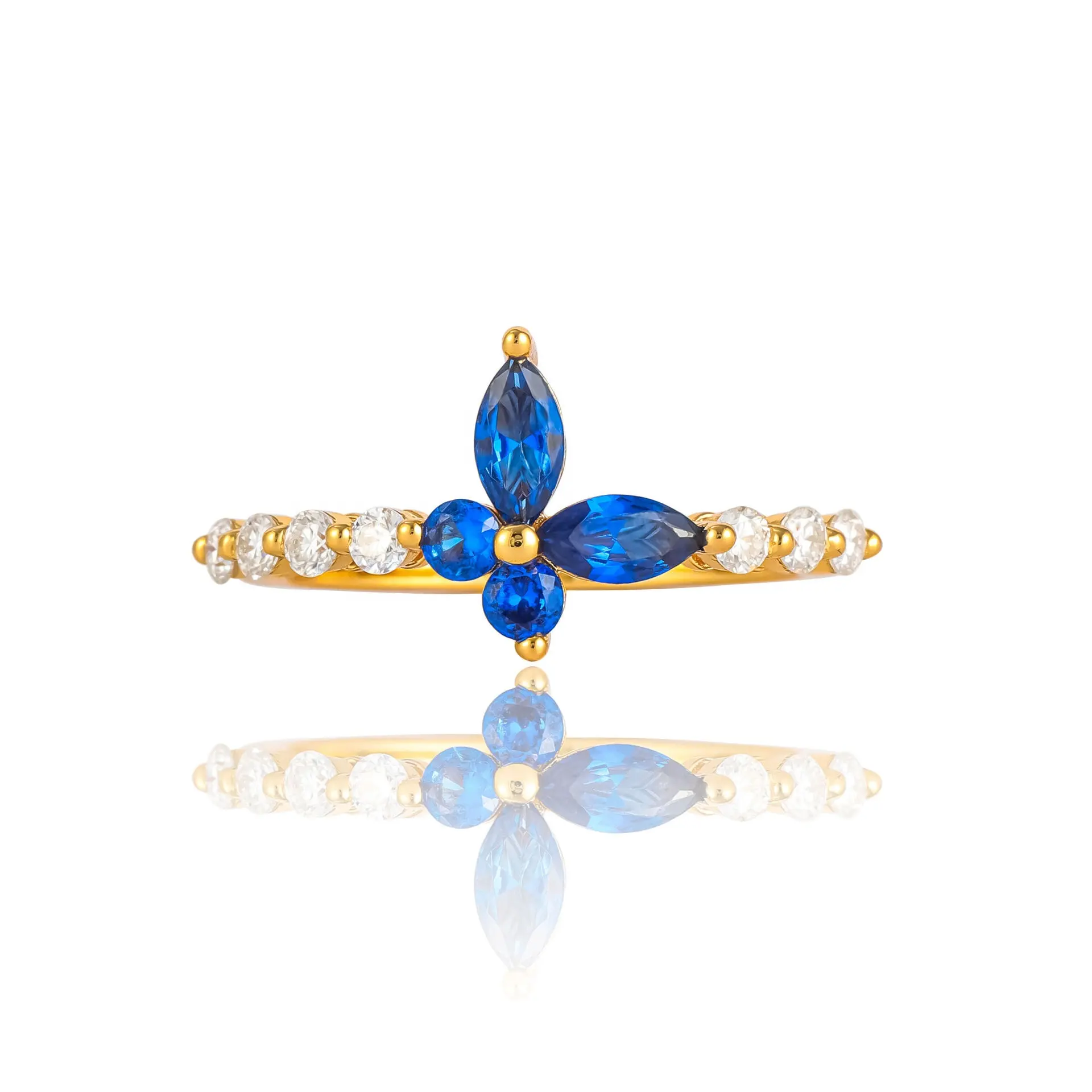 DEYIN Fine Fashion Elegant Cheap Bulk Custom Jewelry Lab Gemstone Blue Sapphire Butterfly Mothers Day 925 Sterling Silver Ring