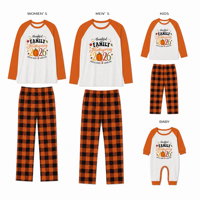 Thanksgiving Familien-Pyjamas mit Truthahn-, Kürbis- und Herbstblätter-Print, Rundhals-Langarmshirt und Hose, Schlafanzug-Set OEM