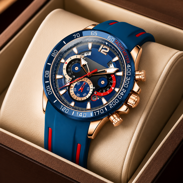 Men's Luxury Quartz Watch Chronograph Power Reserve Sports Alloy Case Silicone Band Pointer 30M Water Resistance 46mm Large Dial
