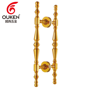 Poignée de porte vintage en laiton massif, finition or brillant, boutons de luxe pour portes en verre, idéale pour entrées de villas et hôtels - Product Image 2