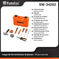 FUMETAX Ensemble d'outils électriques 9 pièces : Couteau à ruban, Testeur, Pince, Marteau, Tournevis, Mètre à ruban
