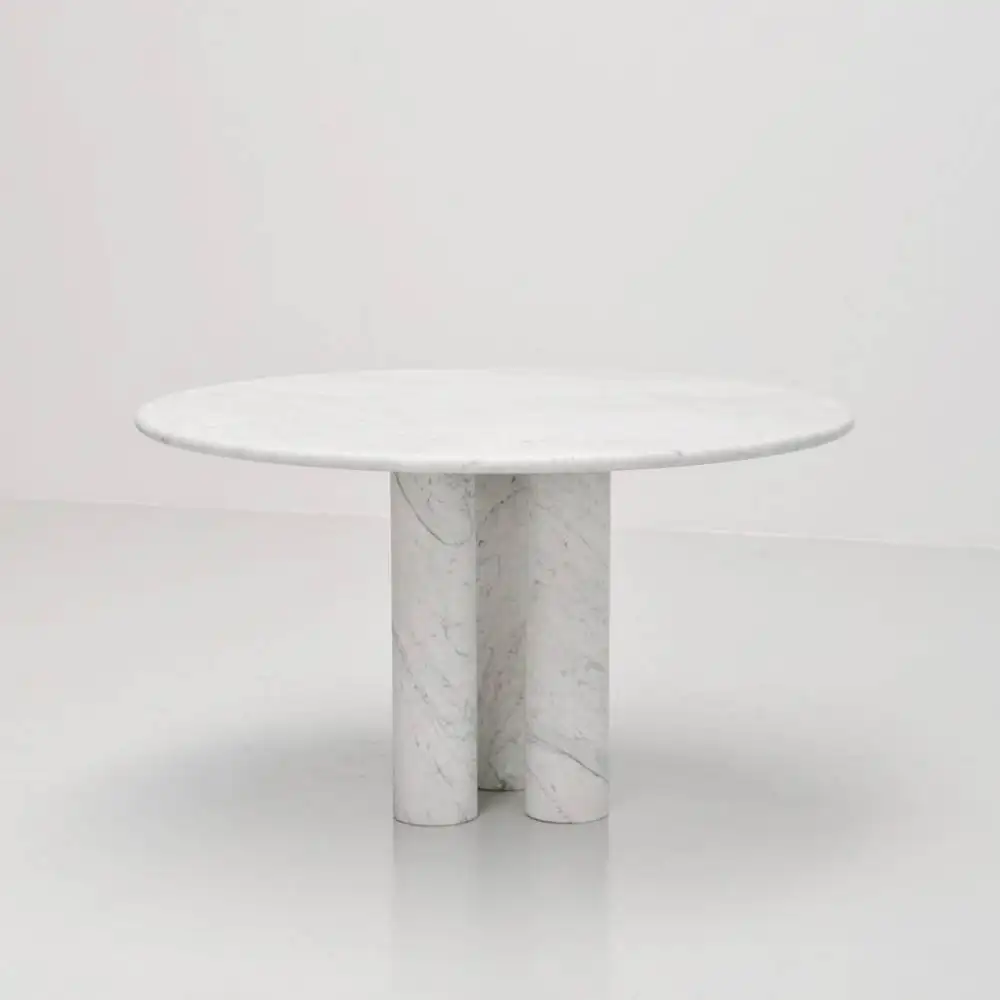 Đá Cẩm Thạch Trắng Cơ sở vòng bàn ăn giữa thế kỷ Carrara Đá Cẩm Thạch Bàn tròn hàng đầu với 3 cơ sở hình trụ