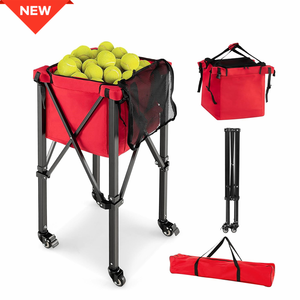 150 볼 용량 휴대용 롤링 테니스 피클볼 호퍼와 접이식 알루미늄 프레임 패들 볼 카트 - Product Image 1