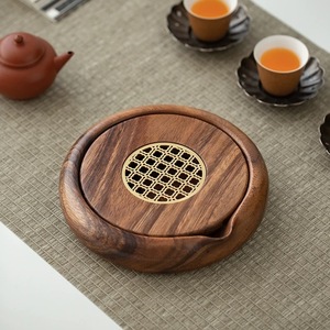 Walnut Wood Teapot Stand Round Water Storage <b>Tea</b> Tray Purple Clay Kung Fu <b>Tea</b> Set Heat Resistant Afternoon <b>Tea</b> - Product Image 2