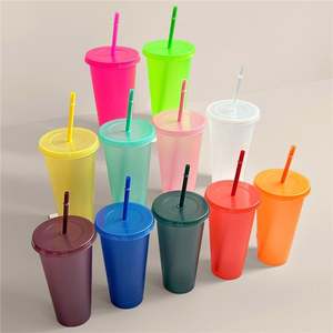 Gobelets en plastique réutilisables avec pailles et couvercles, 16 oz, pour café glacé, gobelets à paille, gobelets de voyage, fête, paillettes, anti-fuite, applicables - Product Image 5