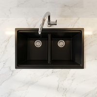 Éviers en granit au design moderne, OEM, 32*19*9 pouces, éviers doubles à encastrer, rectangulaires, en quartz composite noir, pour cuisine
