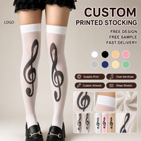 Collants en nylon OEM imprimés notes de musique à pois, style Harajuku Shibuya rebelle rock, inspirés de l'anime subculturel