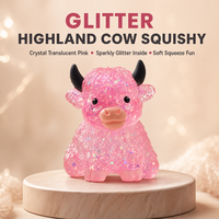 Jouet Squishy Vache des Highlands Personnalisable avec Logo, en TPR Souple et Pailleté, Jouet Anti-Stress Animal à Presser, Vente en Gros, Cadeau