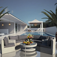 Abgerundete Ecke Sofa Set Rattan Sectional Seating Group Halbrunde Konversation Set Outdoor Resort Hinterhof Terrasse Innenhof