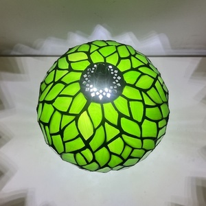 LongHuiJing Tiffany Mini Stained Glass Table Lamp Green Wisteria Leaf Style Mushroom Table Lamp Sympathy Memorial Lamp 8 Inch - Product Image 3