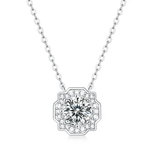 Diamante de moissanita de 1 quilate S925 chapado en oro de 18K, colgante de boda de <span class=keywords><strong>Halo</strong></span> antiguo Noble, joyería de destino - Product Image 1