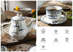 Juego de Café y Té de Porcelana con Borde Dorado, Ecológico, con Diseños de Peces, para Momentos Relajantes de Té y Café - Product Image 2