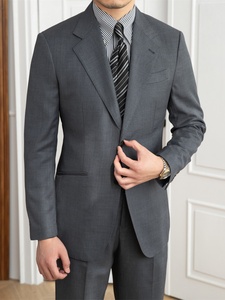Итальянский мужской серый деловой костюм-двойка: дышащий, плиссированный, шерстяной, высококачественный, ретро, приталенный, модный - Product Image 4