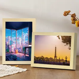 Custom 3D Light Up Led Painting Wall Art Wooden Eiffel Tower Picture Frame Table Lamp Acrylic Bedside Night Light Novelty Gift