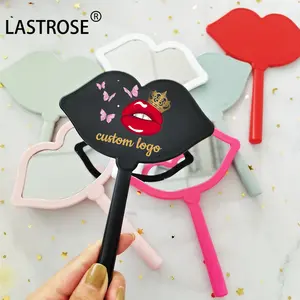 OEM logo hand held mirror Gift Small Mirror One Side Square Vintage Red Lips Handheld Makeup Mirror