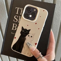 Coque de téléphone antichoc en cuir texturé avec motif chat couple cœur d'amour mignon pour iPhone 17 Air 16 15 14 Pro Max – Vente en gros