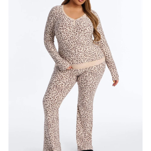 Conjunto de Pijama Personalizable de Algodón Suave para Mujer, con Cintura Elástica, Tejido de Punto, Manga Larga, Logotipo Frontal y Pantalón Largo - Product Image 1