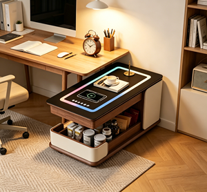 Table basse moderne en bois avec éclairage LED et tiroir de rangement, meubles de salon - Product Image 5