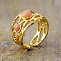 Bagues Cocktail Ajustable en Pierre Naturelle Plaqué Or 18K Bijoux Pierres Précieuses Boho-Chic Audacieux pour Femme