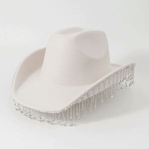 Sombrero de Vaquero de Lujo para Bodas, Fiestas de Mardi Gras, Estilo Occidental y Jazz, con Borlas de Diamantes de Imitación, para Viajes y Uso al Aire Libre - Product Image 1