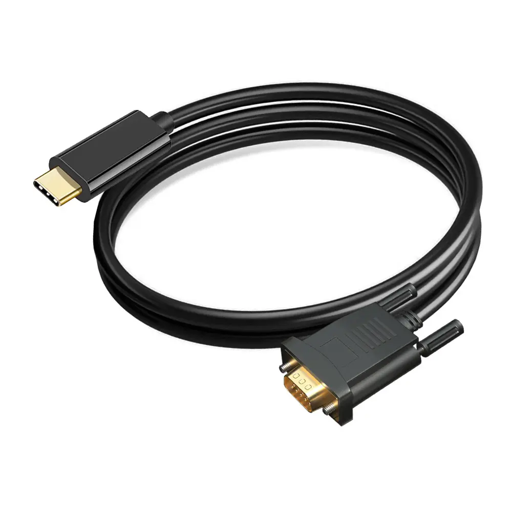 Câble de type C vers VGA 1.8M Facile à installer Plug and Play Compatibilité large professionnelle Qualité d'image cristalline 1080P Noir