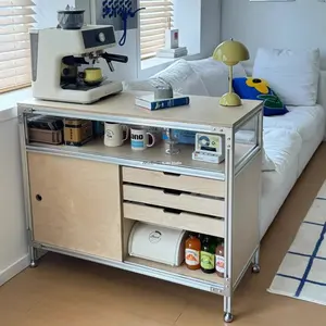 Panneau d'océan en bouleau profilé en aluminium armoire de rangement écologique vitrine moderne Simple armoire à café salon <span class=keywords><strong>cuisine</strong></span> - Product Image 5