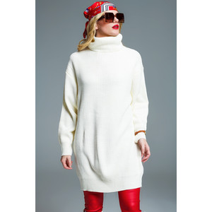 Abito Oversize in Maglia a Coste con Collo Alto in Crema - Product Image 2