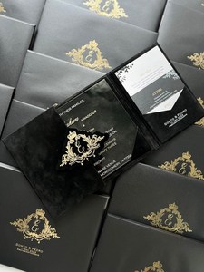 Tùy chỉnh bìa cứng lời mời đám cưới sang trọng màu xanh hải quân nhung phong bì và thanh lịch vàng lá dập gatefold tập sách lời mời - Product Image 2
