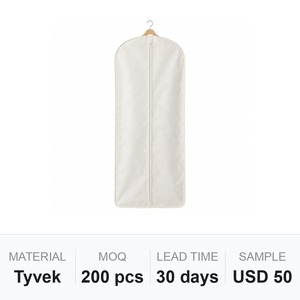 Housse de vêtement Tyvek respirante, housse de costume résistante à l'eau, sac de voyage pour robe, logo personnalisé, vente en gros - Product Image 6