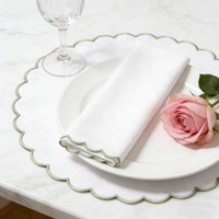 Set de table rond personnalisable en coton et lin, broderie festonnée rouge, lavable, pour mariage, fête, banquet, décoration de table