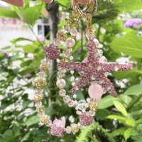 Cadena de lujo con cuentas y diamantes de imitación en forma de estrella para teléfono móvil, llavero metálico para coche, colgante para teléfono móvil, cadena para bolso, personalizable