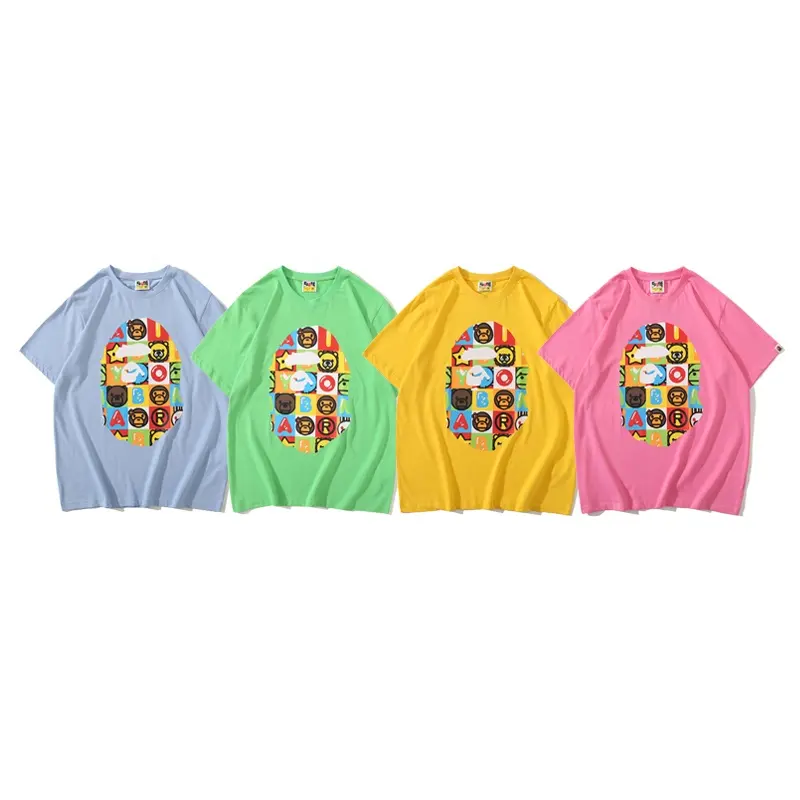 Factory Wholesale New Summer Clothes BAPE Cartoon Printing Boys T-Shirts Hip Hop Couples Unisex Sports Shirts for Men