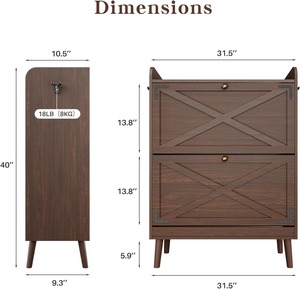 Meuble à <span class=keywords><strong>chaussures</strong></span> rustique brun du milieu du siècle, étroit et fin, avec 2 tiroirs rabattables et 2 étagères réglables - Product Image 6