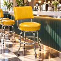 Chaise de comptoir pivotante commerciale avec dossier, pieds en métal chromé, coussin épais en PU, impression personnalisée pour restaurant, bistrot, bar, salle de réception