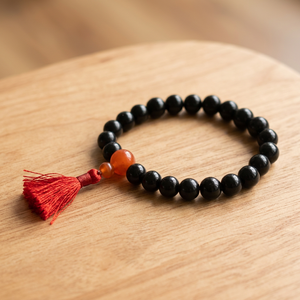 Bracelet en agate noire avec pompon rouge, bijoux de prière bouddhiste, cadeau classique, style unisexe - Product Image 2