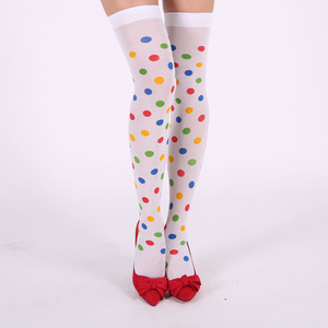 Bas imprimés Halloween pour femmes, au-dessus du genou, à pois colorés, à rayures arc-en-ciel, accessoire de costume de fête - Product Image 2