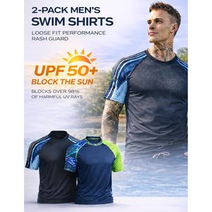 เสื้อว่ายน้ำผู้ชาย แขนราแกลน UPF 50+ แห้งเร็ว ป้องกันรังสียูวี แขนสั้น คอกลม ผ้ายืดสแปนเด็กซ์ โพลีเอสเตอร์ แรชการ์ด - Product Image 5