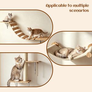 Ensemble d'ameublement mural de luxe personnalisé pour chat, en bois massif, avec arbre à chat, marches, hamac, perchoir, grande tour d'escalade et aire de jeu intérieure - Product Image 5