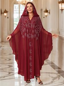 Vente chaude Vintage Polyester Abaya Robe avec manches chauve-souris été et automne musulman châle à capuche - Product Image 4