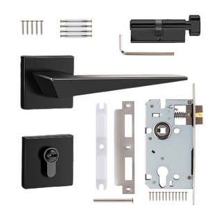 Modern Luxury Italian Matt Black Interior Door Knobs European Zinc Aluminum Square Lever Lock Handles Mortise Accessories Hotels - Product Image 5