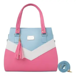Sac à main Fana Nadia pour femme, bicolore rose et bleu, en cuir végétalien avec ferrures dorées - Product Image 4