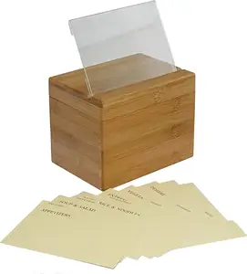 Caixa de receita de bambu reutilizável, venda quente personalizada rústica com 3 cartões ranhuras caixa de receita de madeira com cartões e divisor
