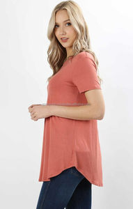 Tunique en jean ample pour femme, respirante, en polyester/coton, à manches courtes et col rond, avec bouton perforé, service d'impression personnalisée - Product Image 2