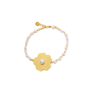 Fashion <b>Beaded</b> <b>Bracelet</b> <b>Gold</b> Plated 316L Stainless Steel Pearl Flower Design - Product Image 2