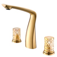 Robinet de lavabo européen de style français, en laiton brossé doré, rétro, à col de cygne, en céramique, trois trous, double poignée, eau froide et chaude