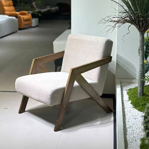 Sillón de Madera Maciza de Estilo Americano y Europeo de Mediados de Siglo. Silla para Sala de Estar con Cubierta de Lino, Estilo Mid-Century Lichade - Product Image 3
