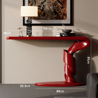 Table d'entrée moderne de luxe rouge, table console créative à base torsadée en spirale, table cantilever pour villa, hôtel, couloir