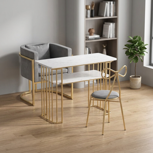 Marbling Texture Manicure Table Set Wooden Steel Frame Salon <b>Nail</b> <b>Desk</b> with <b>Nail</b> Chair Salon <b>Nail</b> Table and Chair Set - Product Image 5
