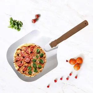 Pelle à Pizza en aluminium avec Long manche en bois, spatule de cuisson, outils de pâtisserie, couteau de cuisine, accessoires