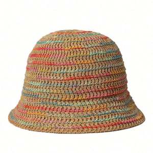 2025 New Summer New <b>Rainbow</b> Knitted Breathable Girl Seaside Holiday Beach Sunhat Outdoor Travel Sunshade <b>Bucket</b> <b>Hat</b> - Product Image 5